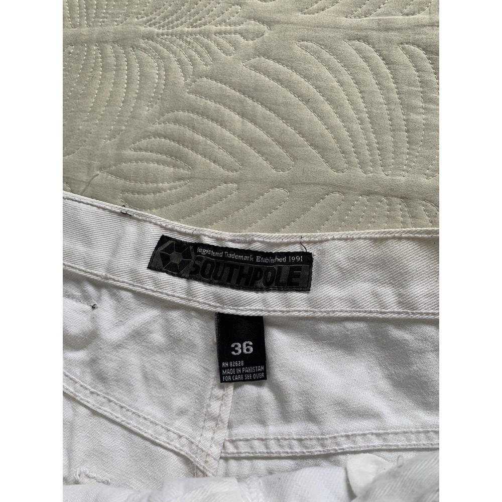 VTG Y2K Southpole white Jean Shorts Sz 36 classic streetwear grunge Jnco like - Picture 4 of 5